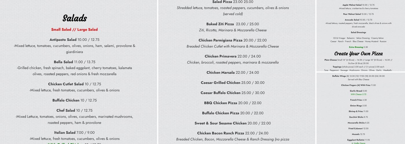 Italian Village Pizza Menu