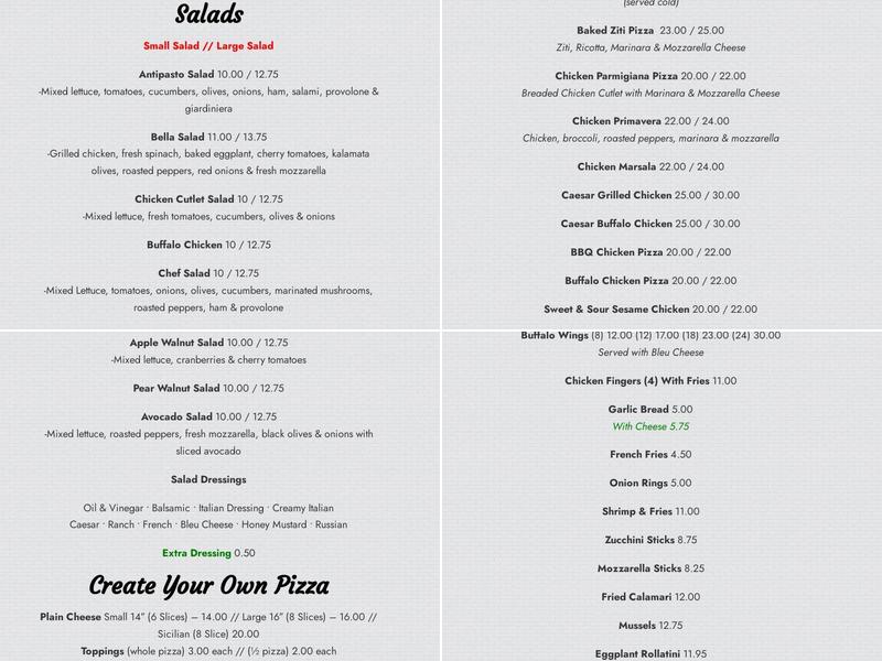 Italian Village Pizza Menu