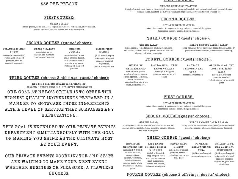 Nero's Grille Menu