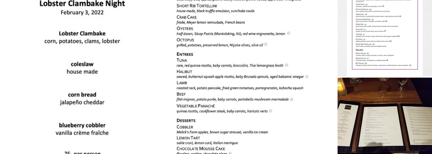 Restaurant Serenade Menu