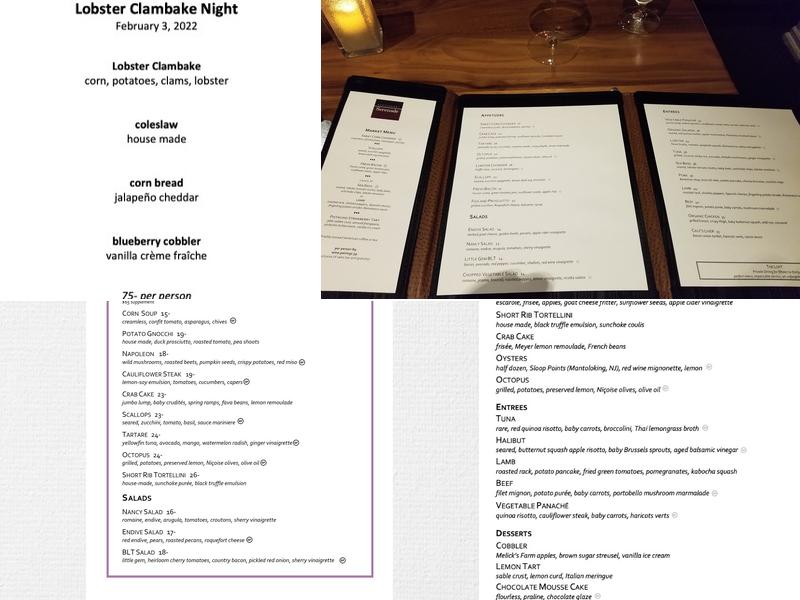 Restaurant Serenade Menu