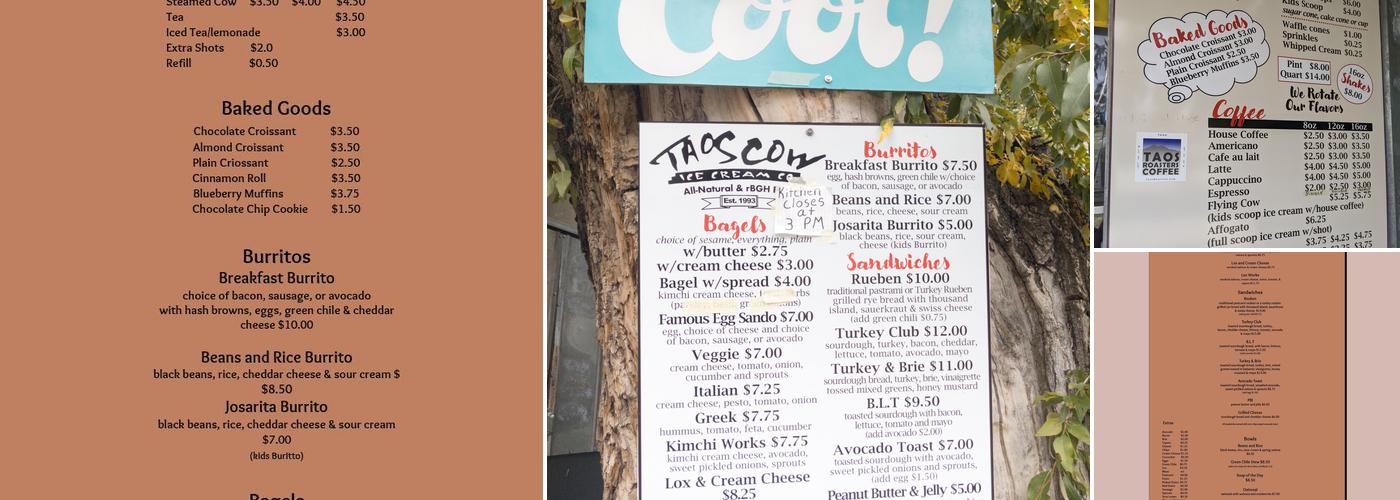Taos Cow Menu