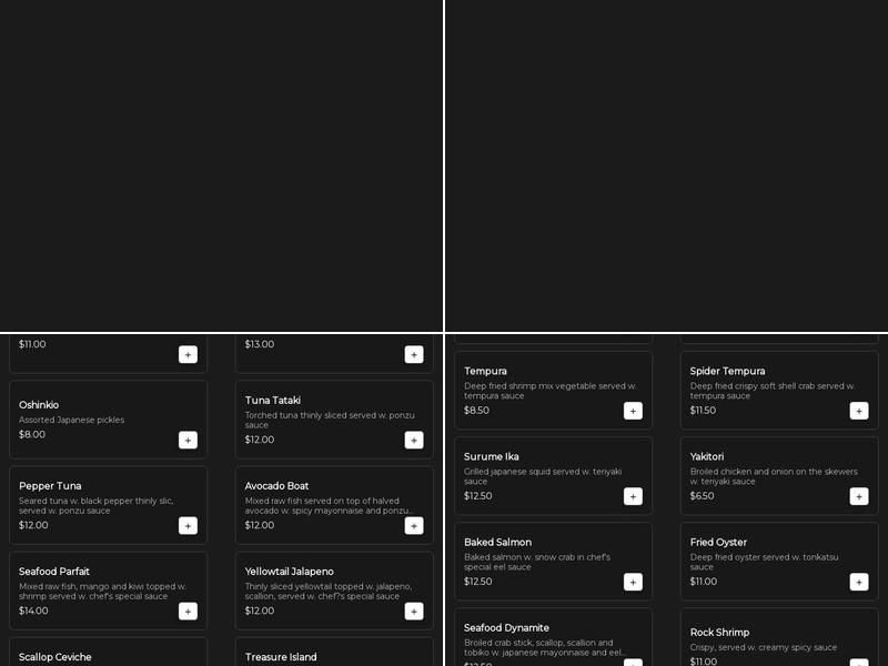 Mizu Japanese Cuisine Menu