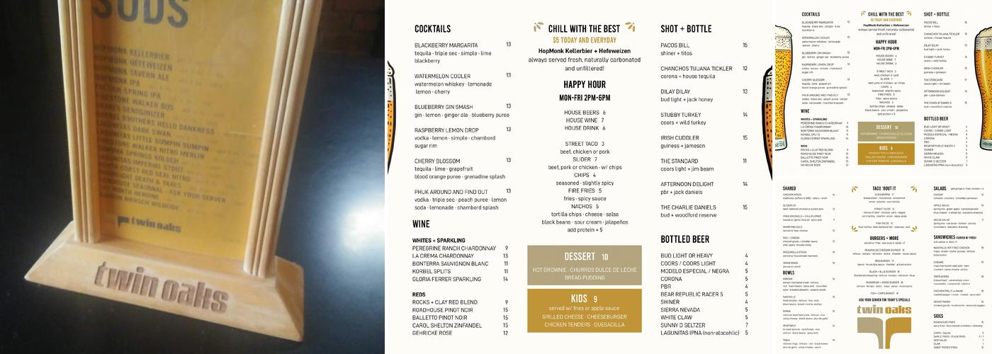 Twin Oaks Roadhouse Menu