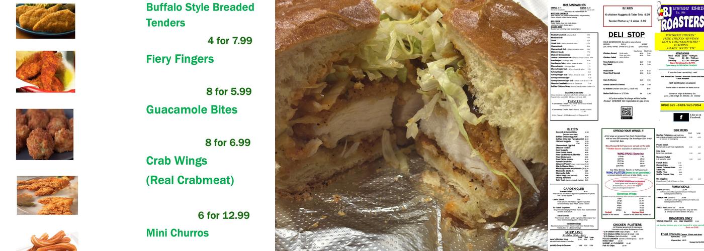 B J Roasters Menu