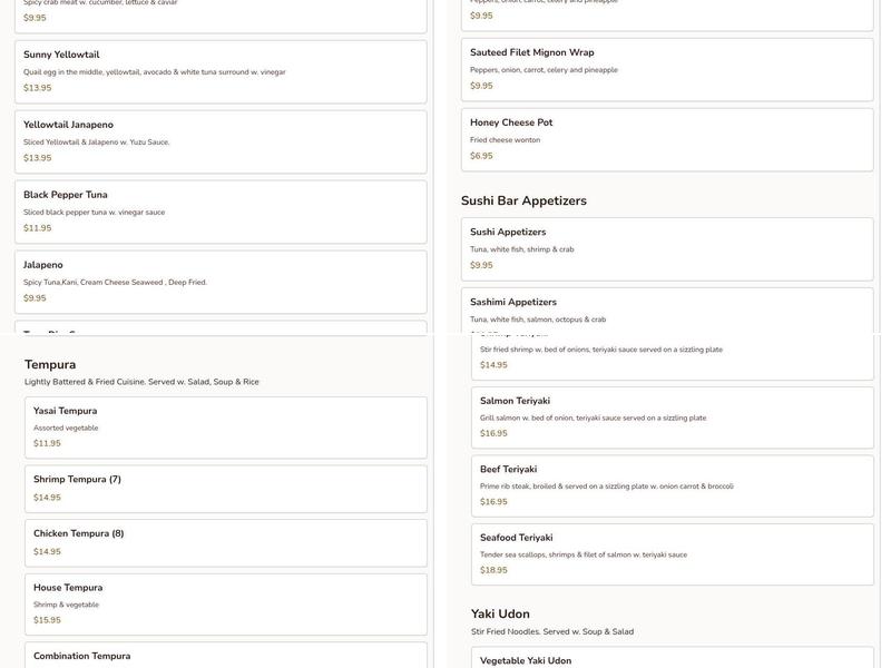 Kawa Thai And Sushi Menu