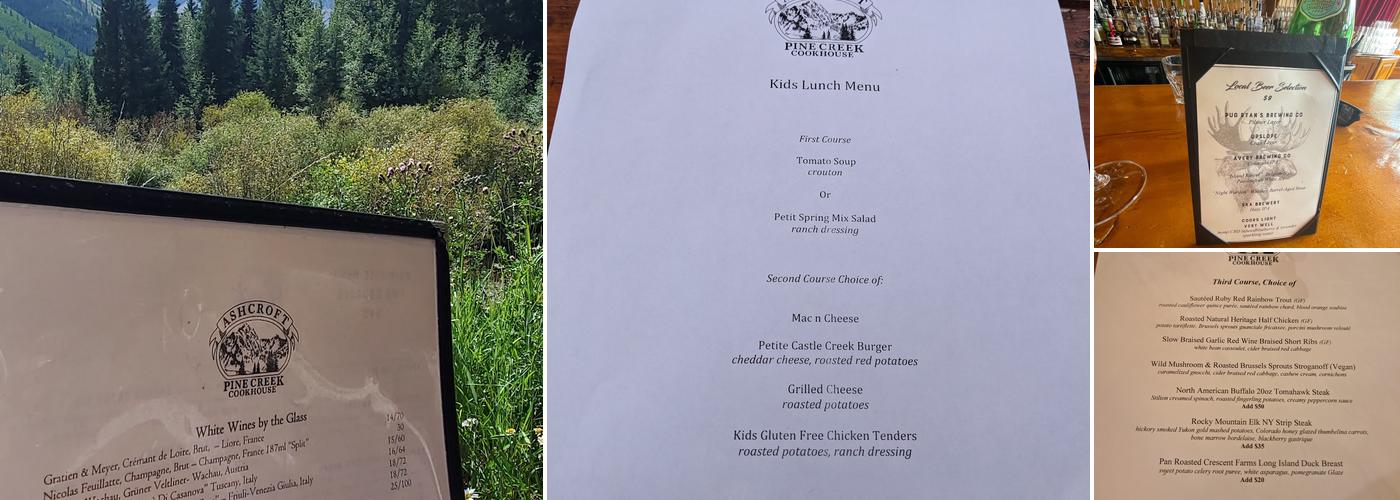 Pine Creek Cookhouse Menu