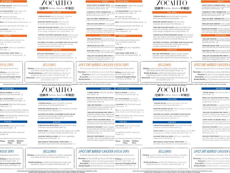 Zocalito Latin Bistro Menu