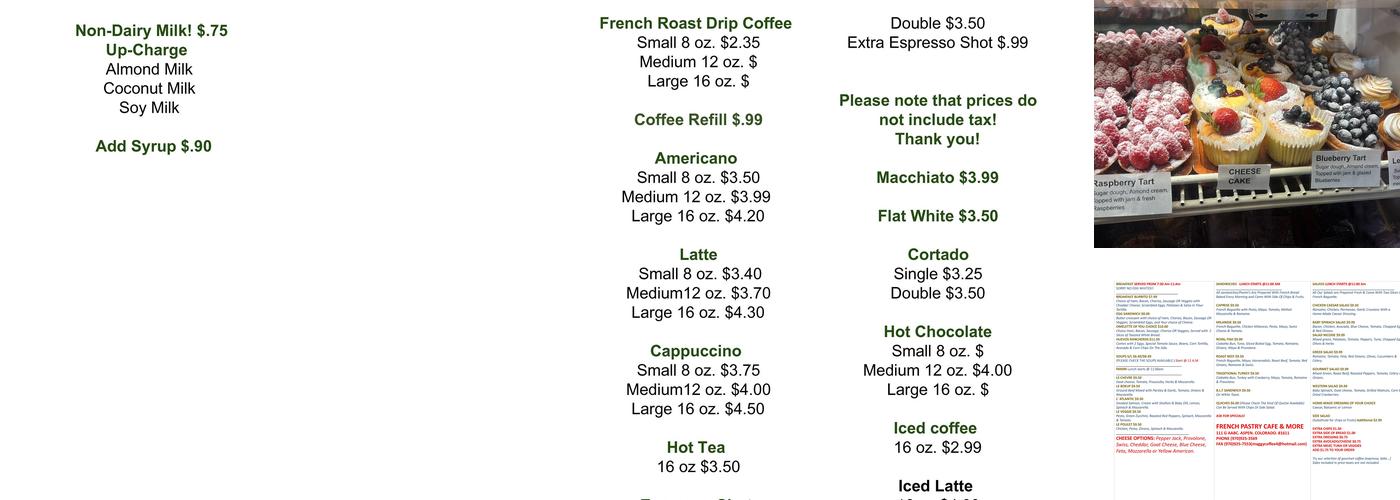 French Pastry Cafe & More Menu