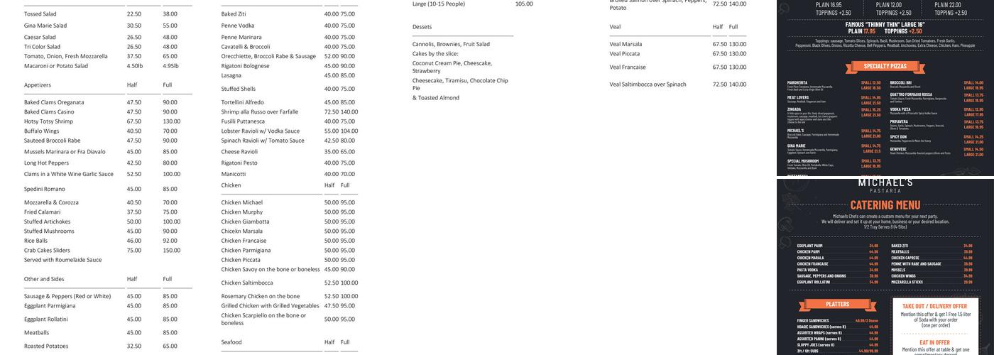 Michael's Pastaria Menu