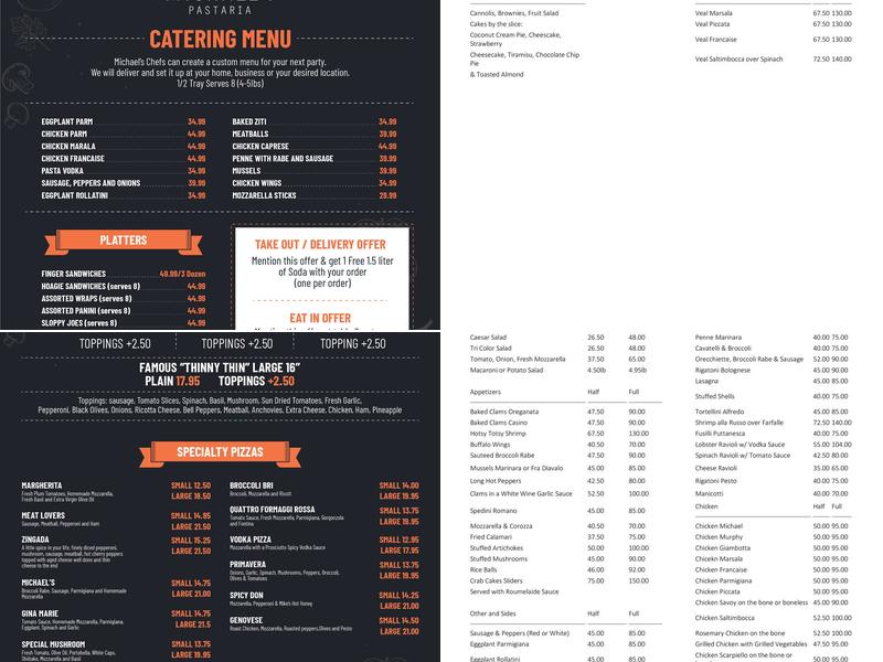 Michael's Pastaria Menu