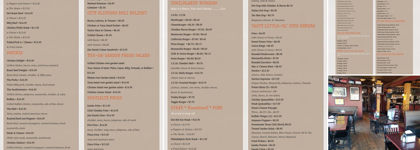 Jim Dandy's Menu