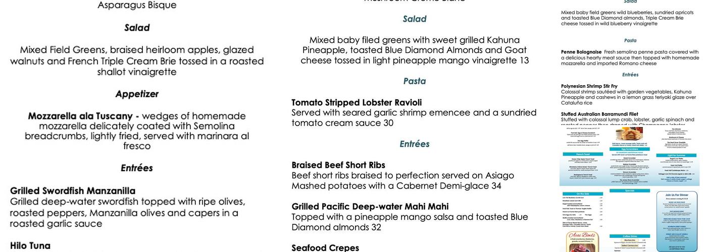 Avon Pavilion Menu