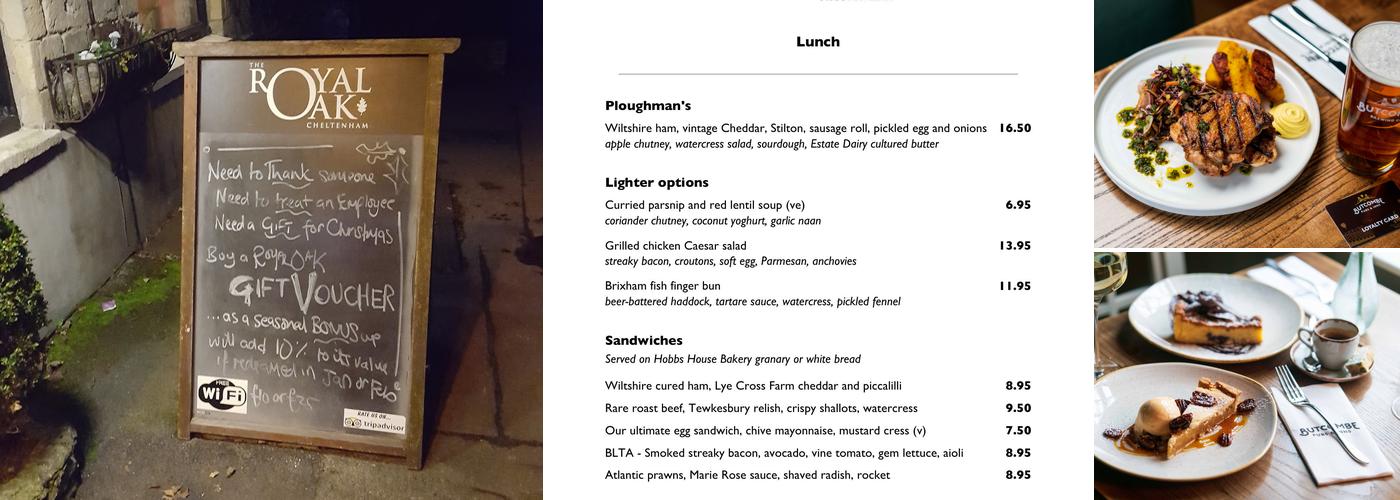 The Royal Oak, Prestbury Menu