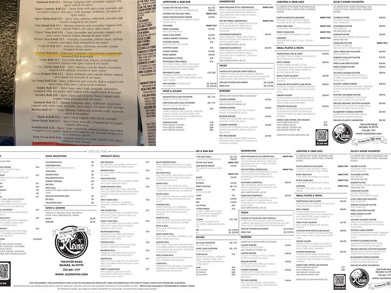 Klein's Fish Market Menu