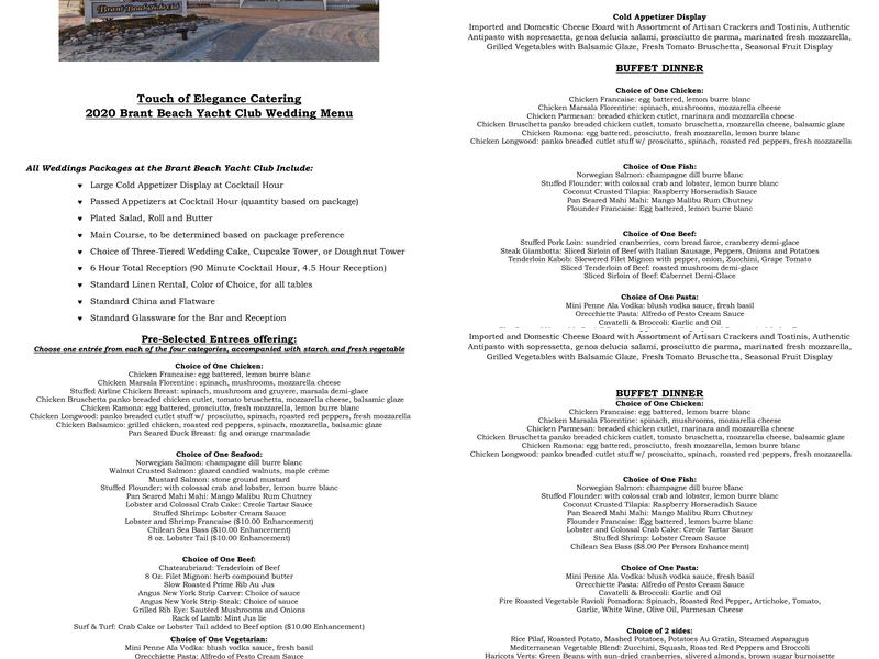 Touch Of Elegance Menu