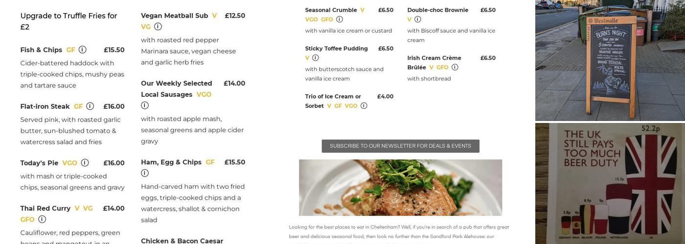 Sandford Park Alehouse Menu