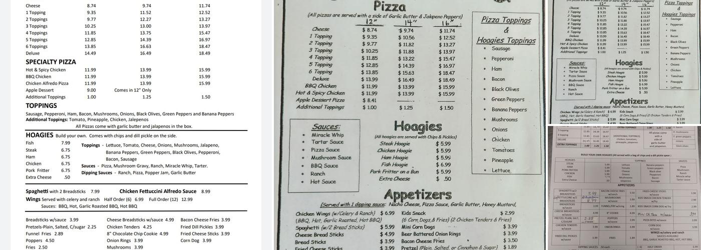 Uptown Pizza Menu