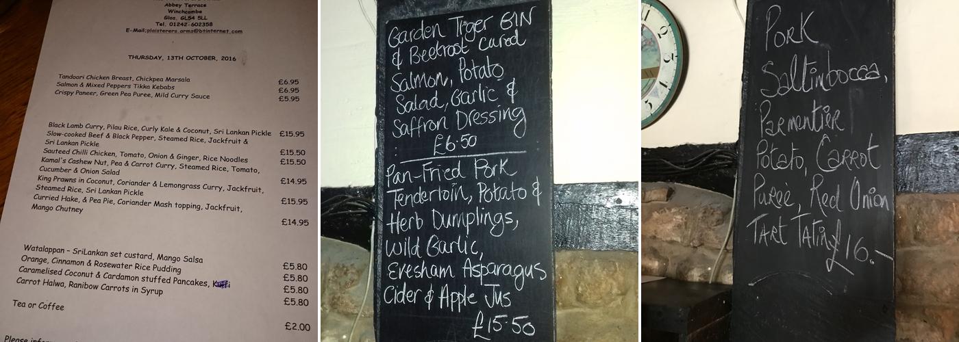 The Plaisterers Arms Menu