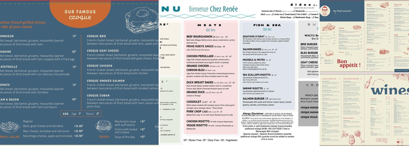 Chez Renée French Bistrot Menu
