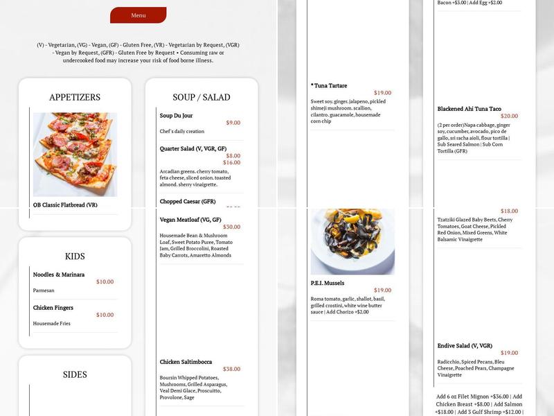 The Quarter Bistro Menu