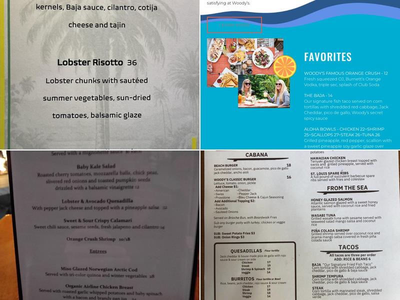Woody's Ocean Grille Menu