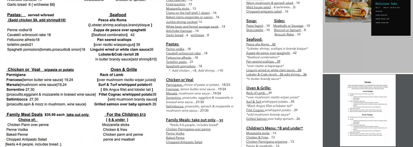 Mia Restaurant Menu