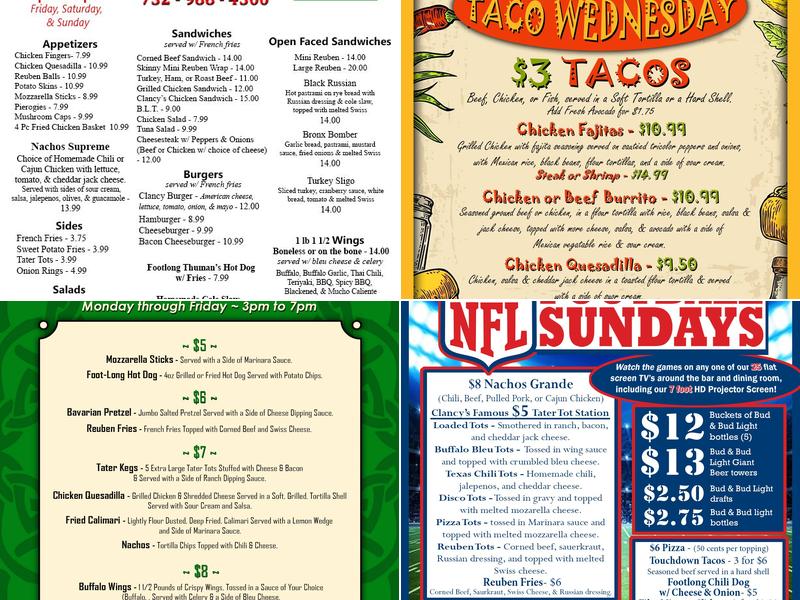 Clancy's Tavern LLC Menu