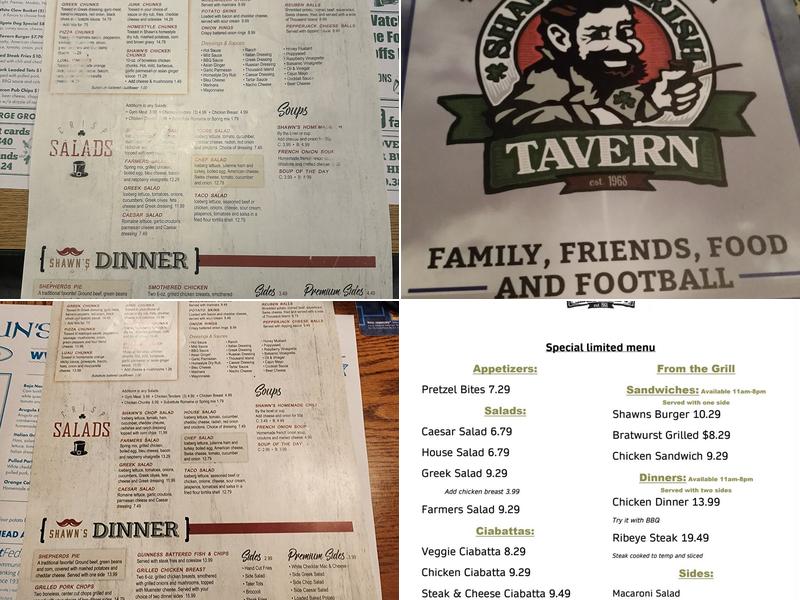 Shawn's Irish Tavern Menu