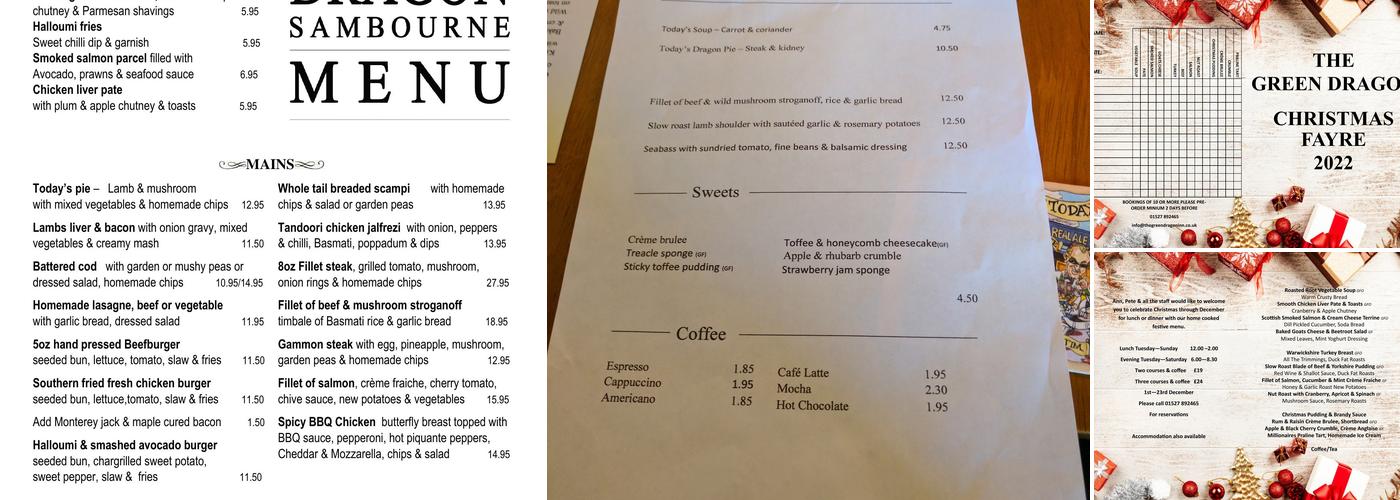 The Green Dragon Menu