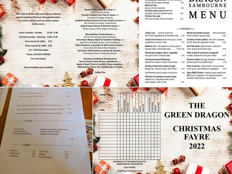 The Green Dragon Menu