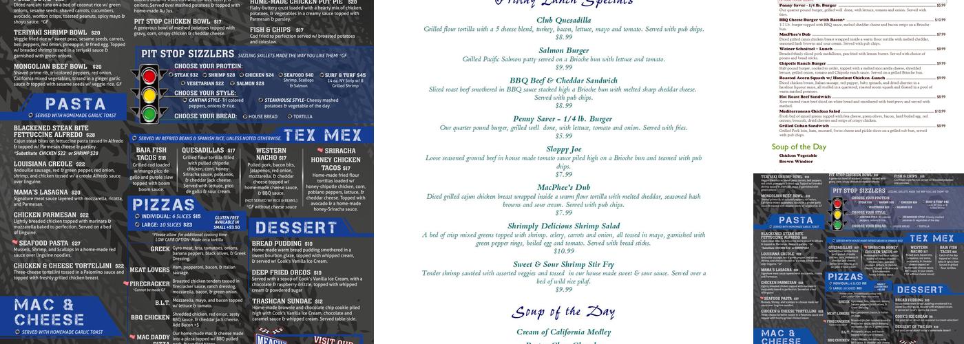 Meach's Pit Stop Menu