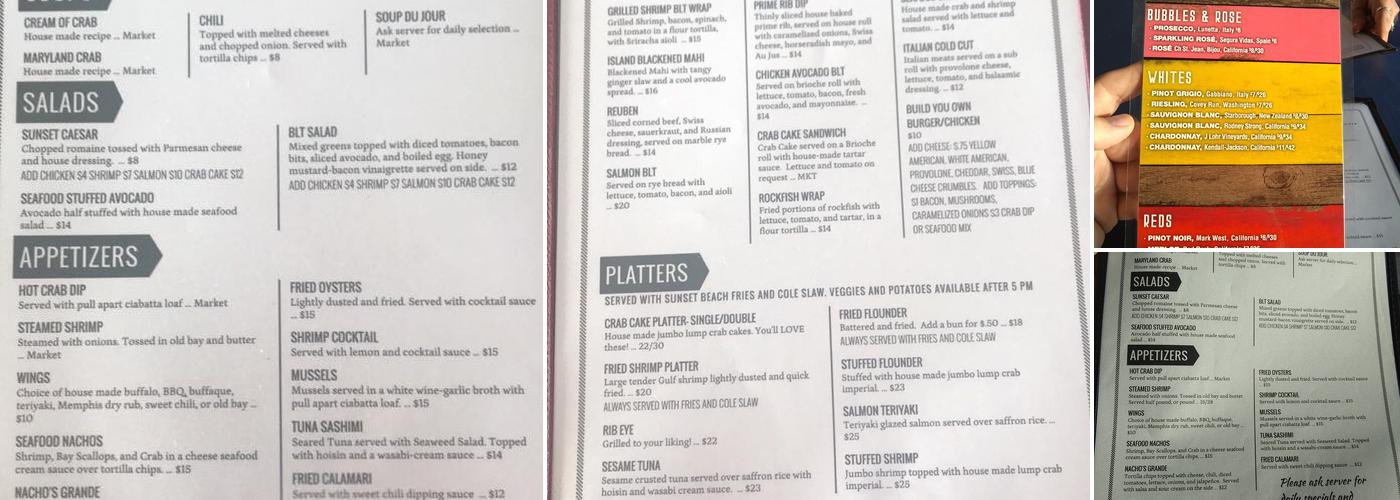 Doc's Sunset Grille Menu