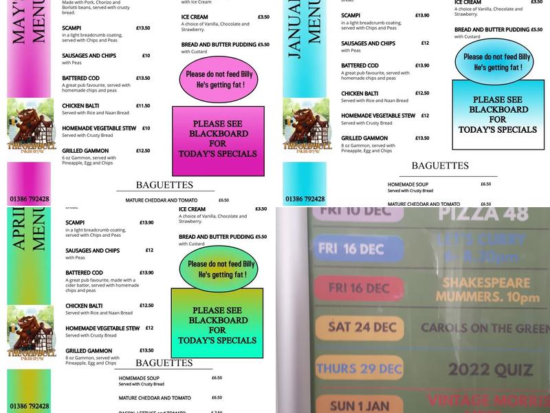 The Old Bull Menu