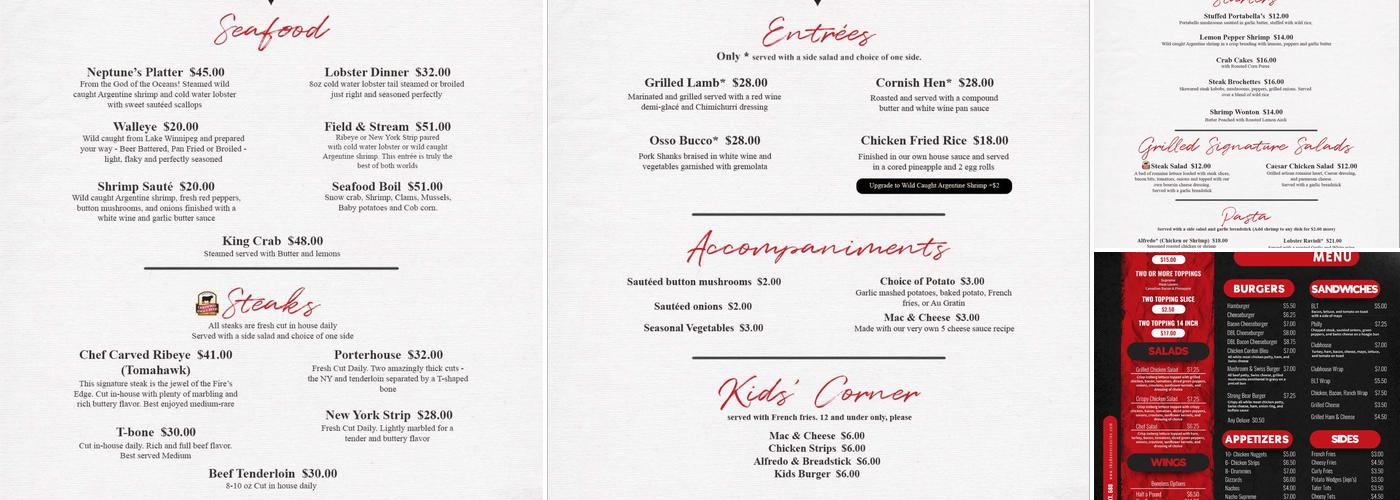 Fire's Edge Steakhouse Menu