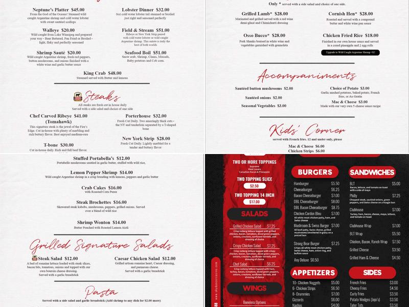 Fire's Edge Steakhouse Menu