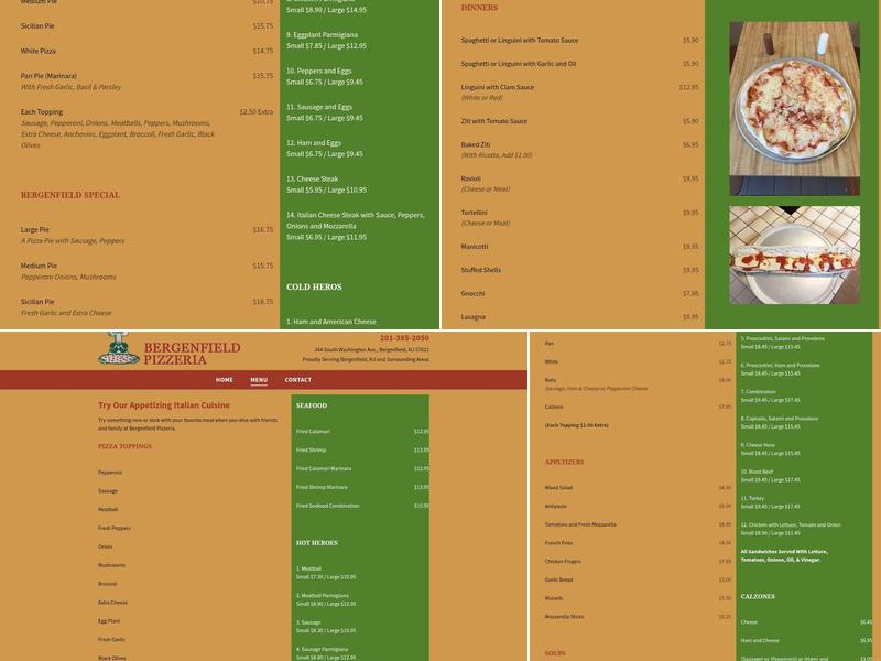 Bergenfield Pizzeria Menu