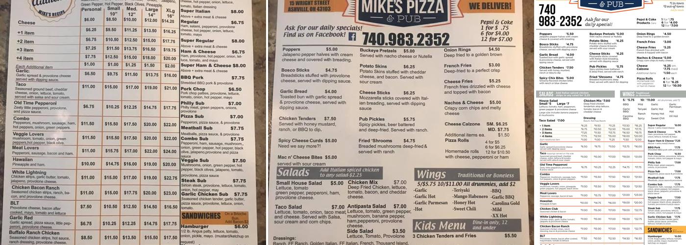 Mike's Pizza and Pub Menu
