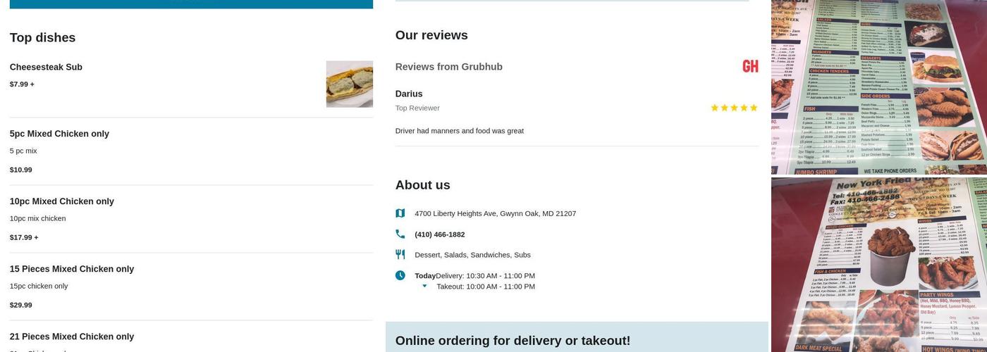 New York Fried Chicken Menu