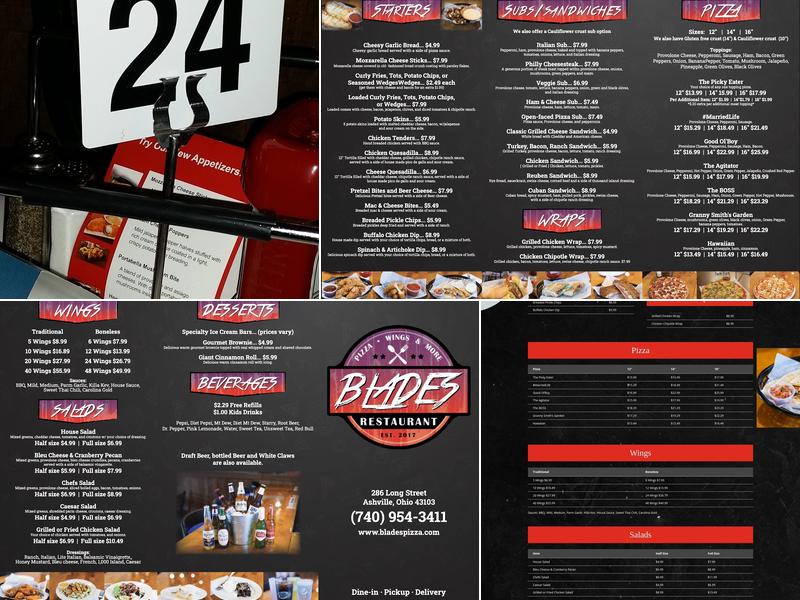 Blades Restaurant Menu