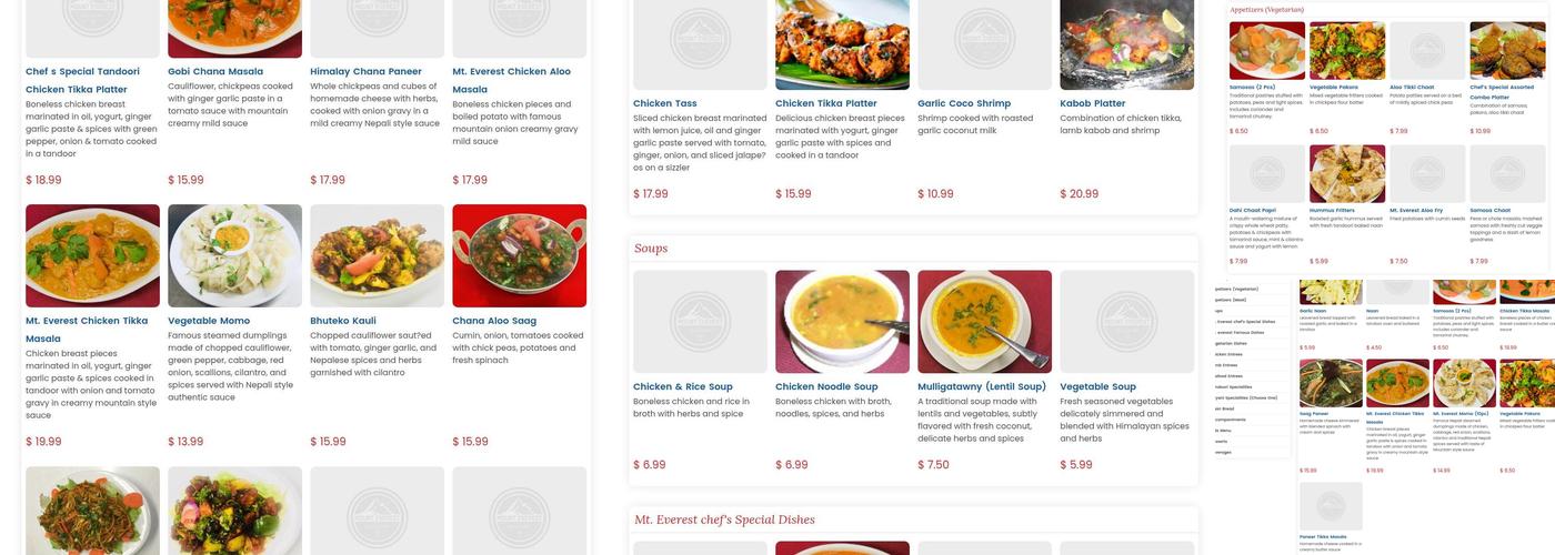 Mount Everest Restaurant and Bar - Hampden Menu