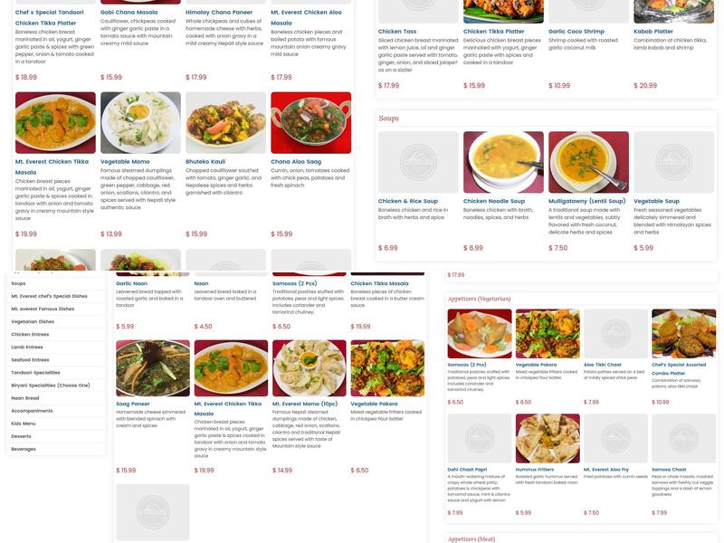 Mount Everest Restaurant and Bar - Hampden Menu