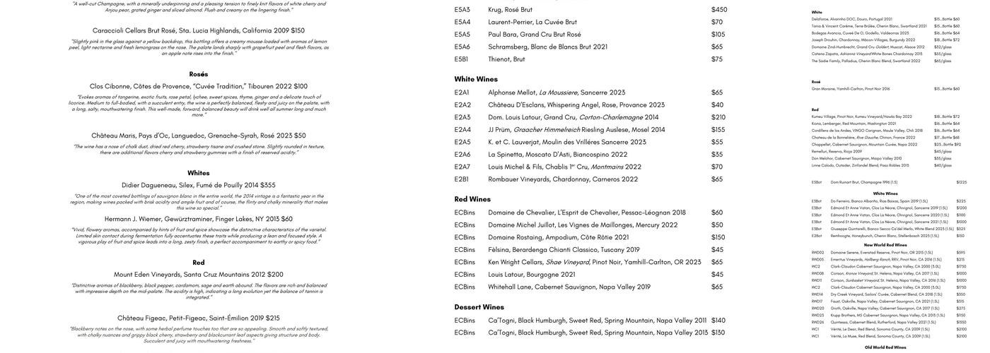 Magdalena, A Maryland Bistro Menu