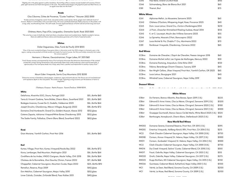 Magdalena, A Maryland Bistro Menu