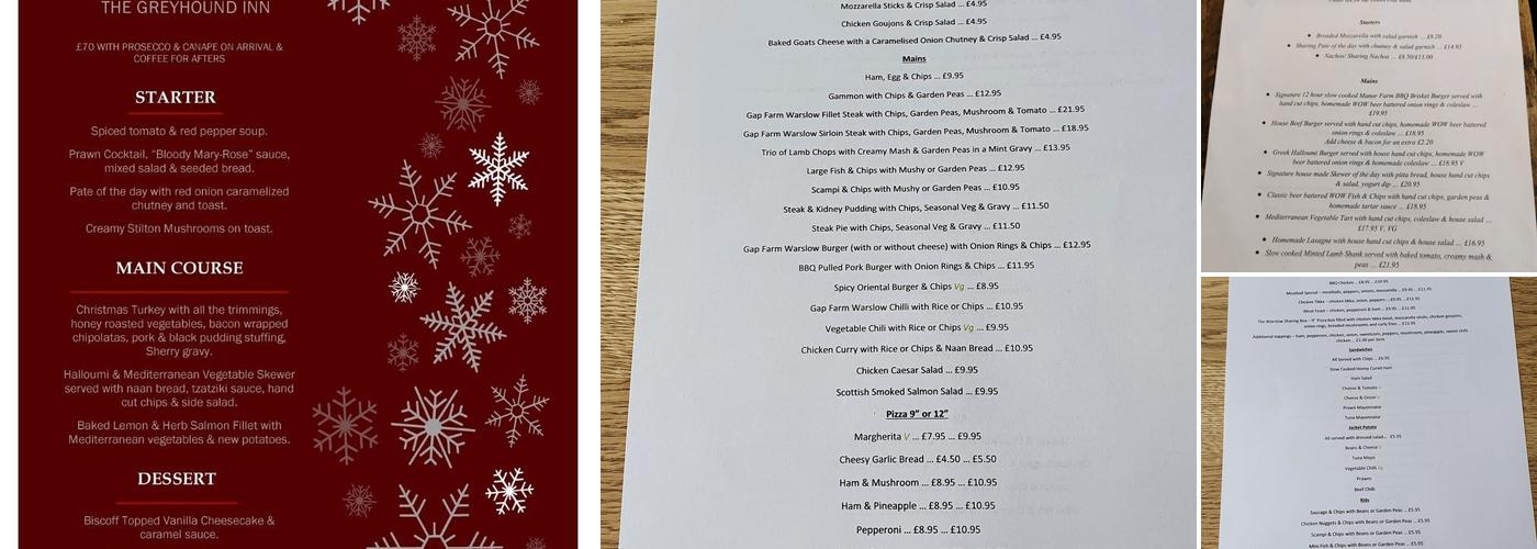 The Greyhound Inn Warslow Menu
