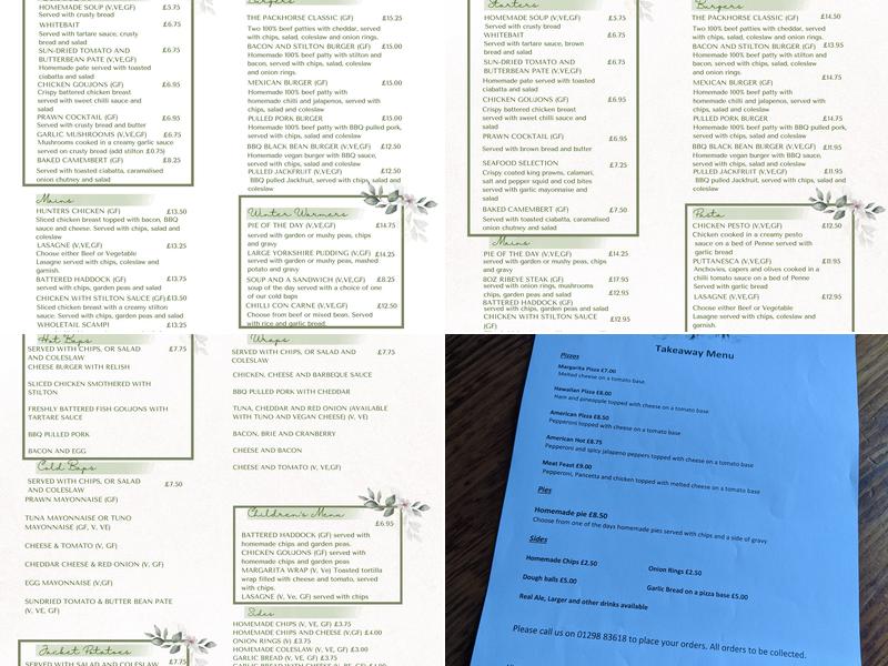 Pack Horse Inn Menu