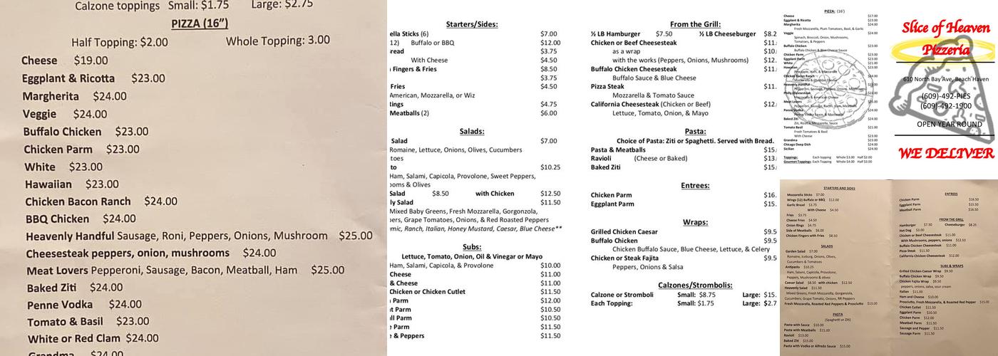 Slice of Heaven Menu