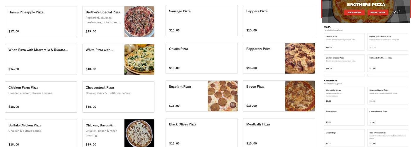 Brothers Pizza Menu