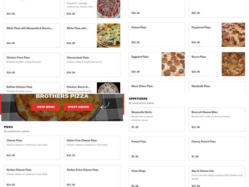 Brothers Pizza Menu