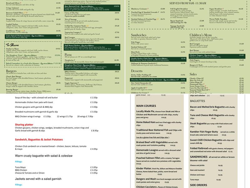 The Surrey Arms Menu